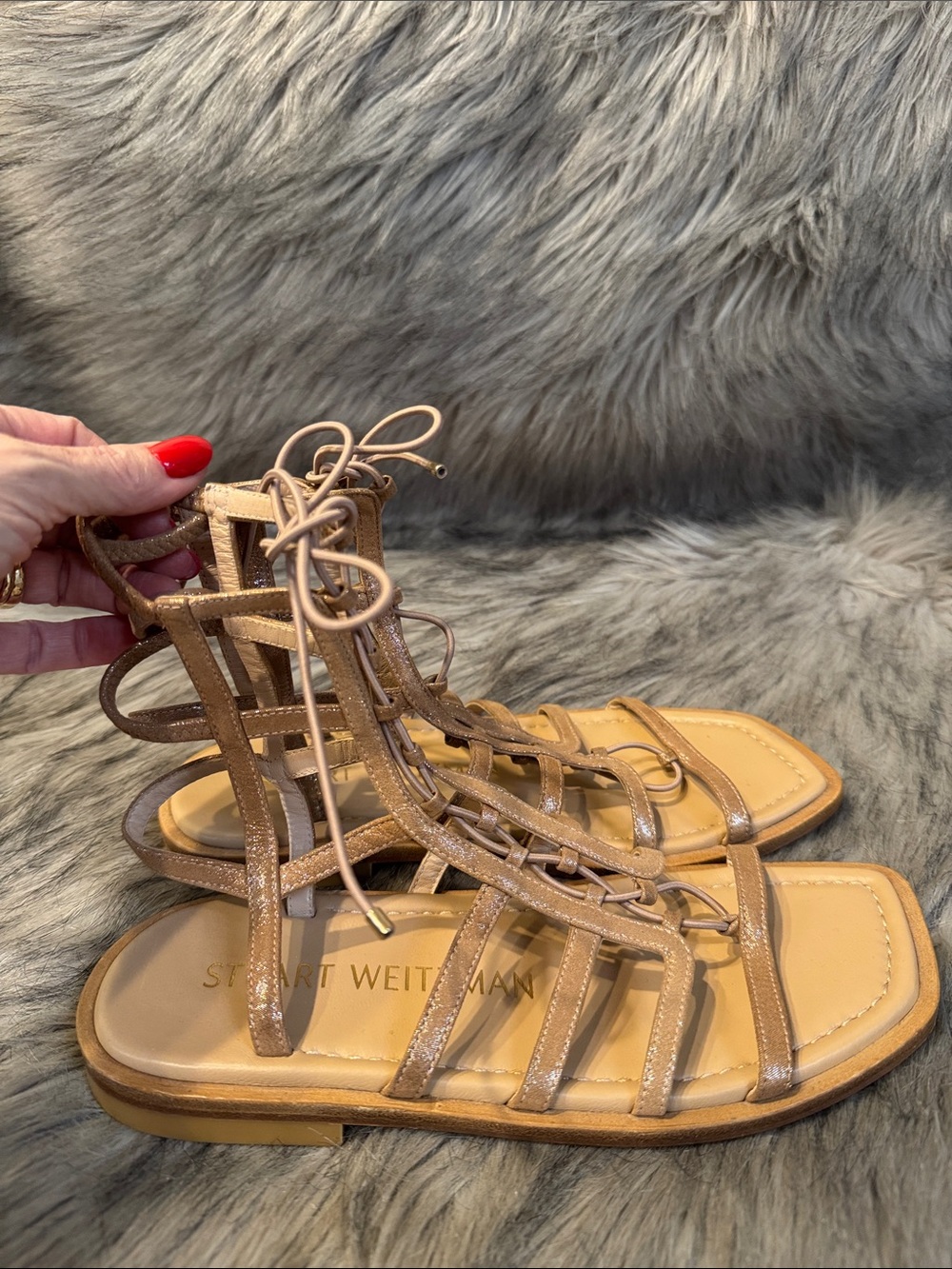 Stuart Weitzman Metallic Lace-Up Gladiator Sandals Size 7B